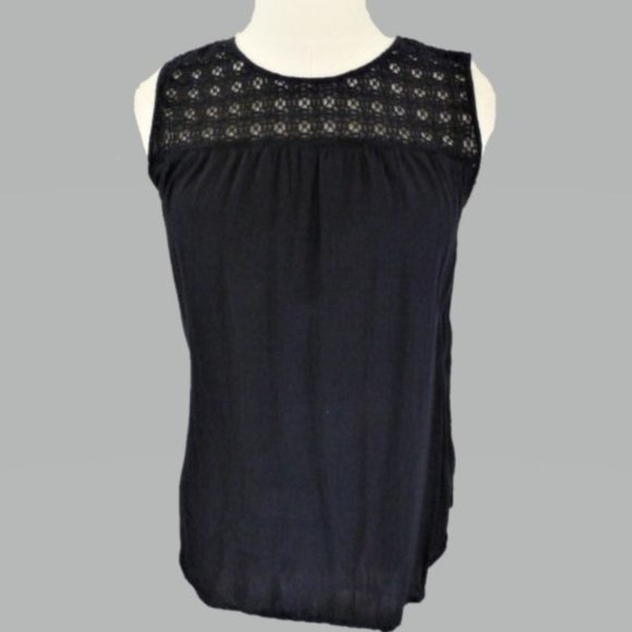 Gap S Navy Sleeveless Top with Lace Yoke - Picture 1 of 4